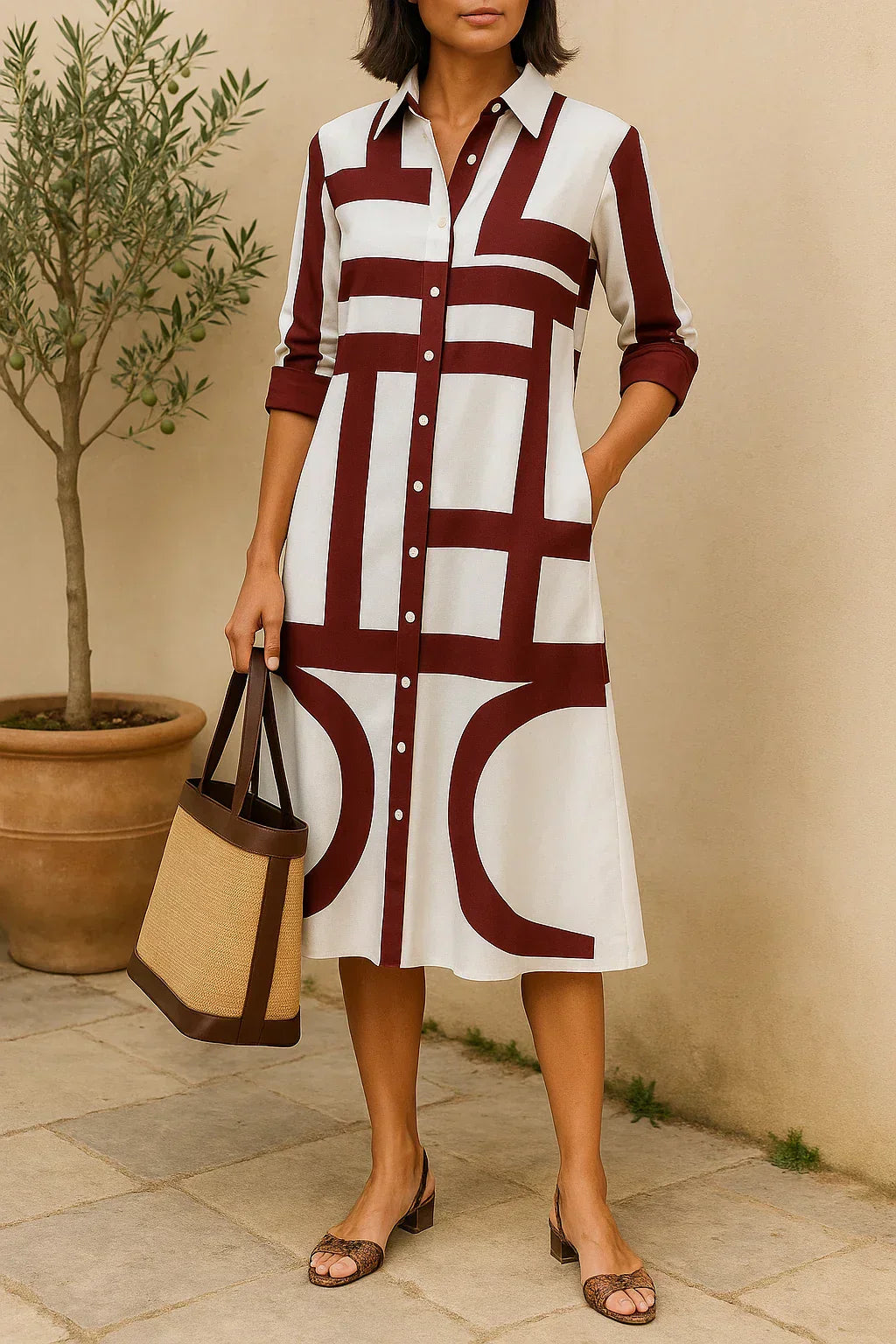 Axis | Shirt Dress with Geometric Print