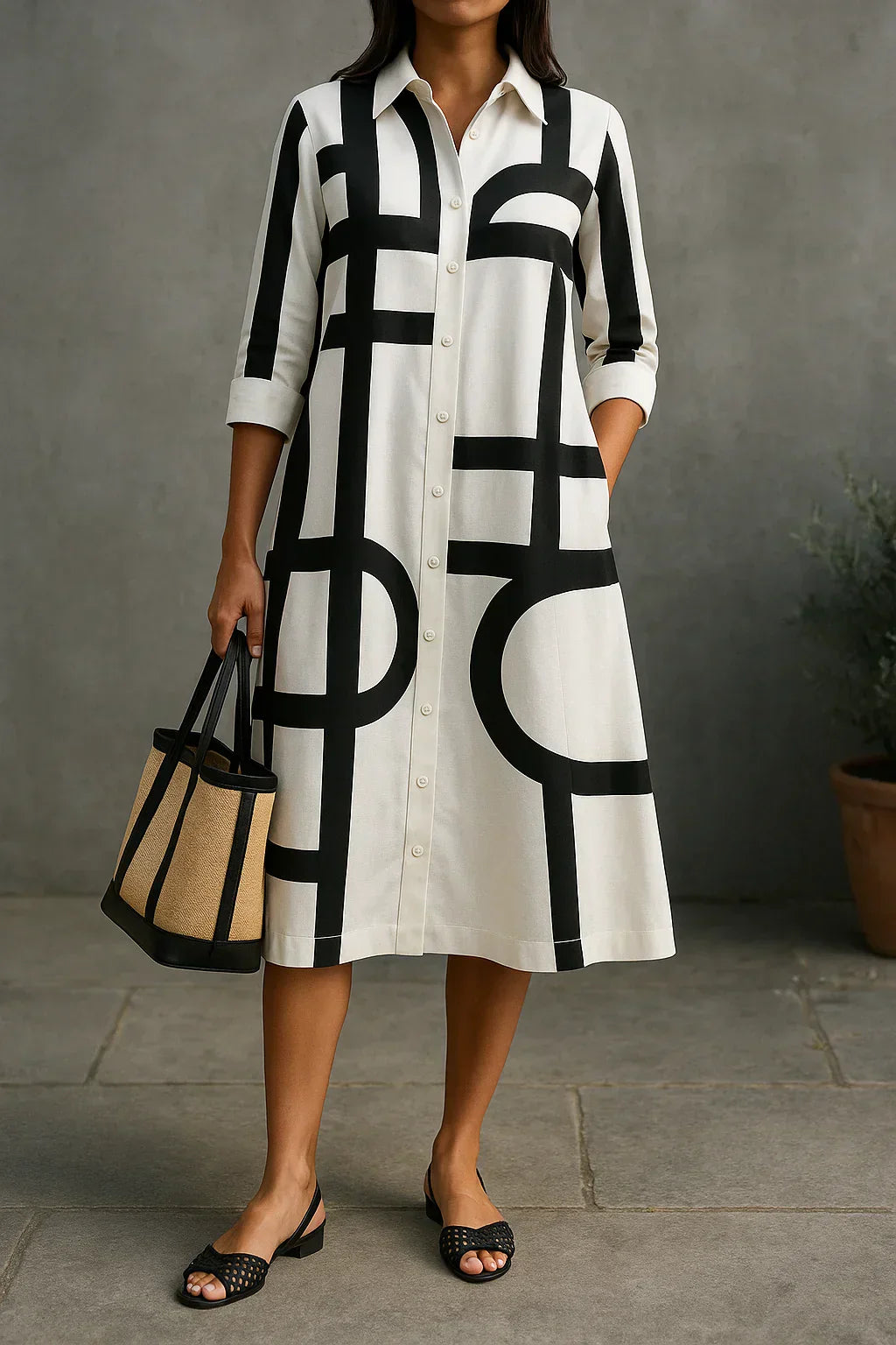 Axis | Shirt Dress with Geometric Print